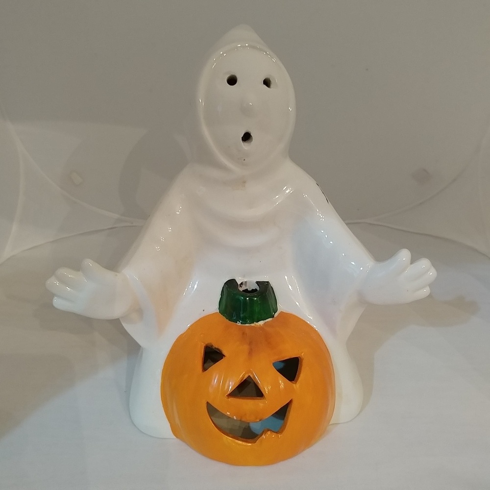 Vintage Ceramic Ghost & Pumpkin Halloween Light